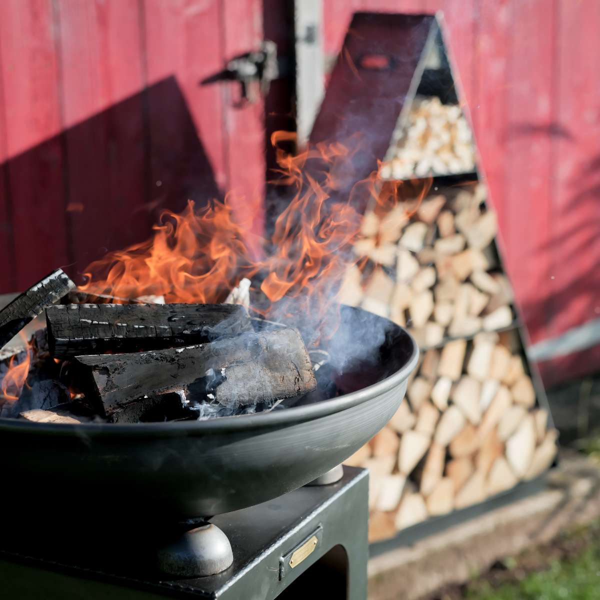 Firepits UK Fire Bowl with Log Store with Swing Arm BBQ Rack