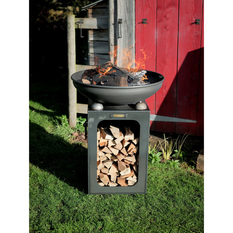 Firepits UK Fire Bowl with Log Store with Swing Arm BBQ Rack 60cm (up to 6 people) FPLGST60SWA