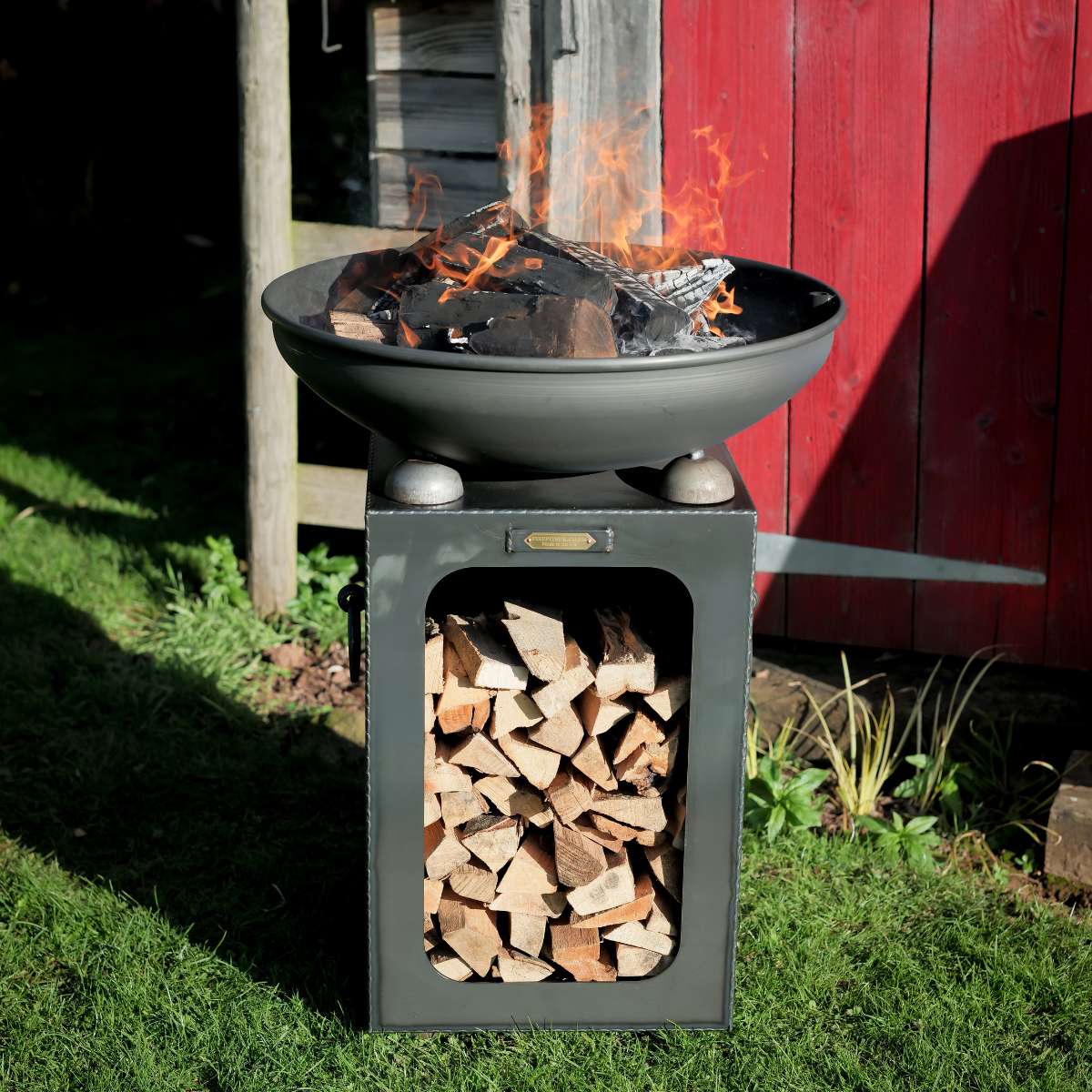 Firepits UK Fire Bowl with Log Store with Swing Arm BBQ Rack