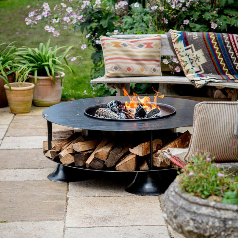 Firepits UK Flat Ring of Logs with Swing Arm BBQ Rack 120cm FLTROL120SWA