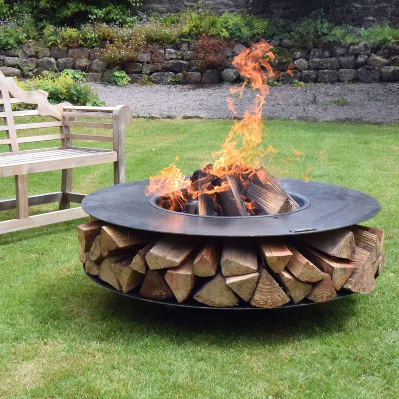 Firepits UK Flat Ring of Logs with Swing Arm BBQ Rack 120cm FLTROL120SWA