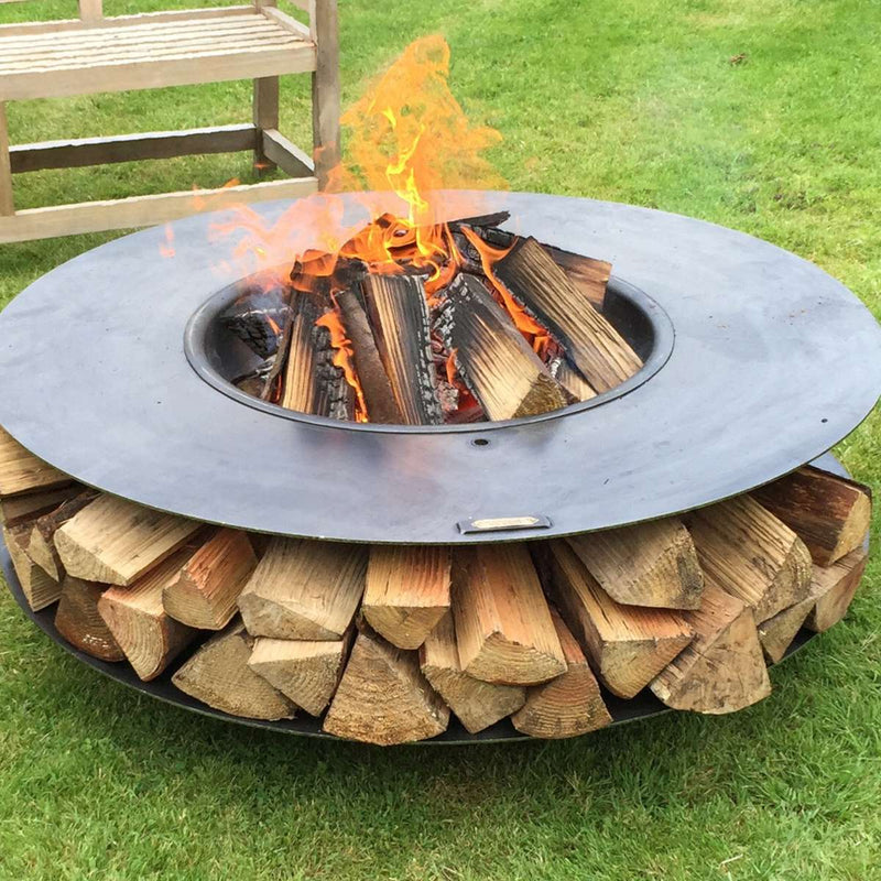 Firepits UK Flat Ring of Logs with Swing Arm BBQ Rack 120cm FLTROL120SWA