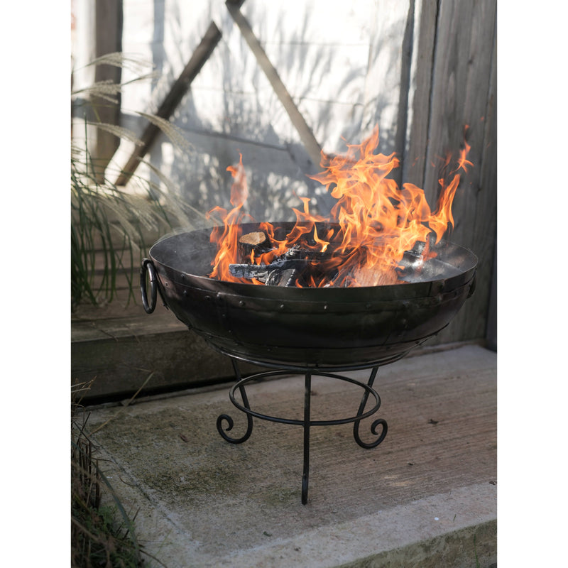 Firepits UK Indian Fire Bowl with Half Moon BBQ Rack 80cm (up to 10 people) KAD80