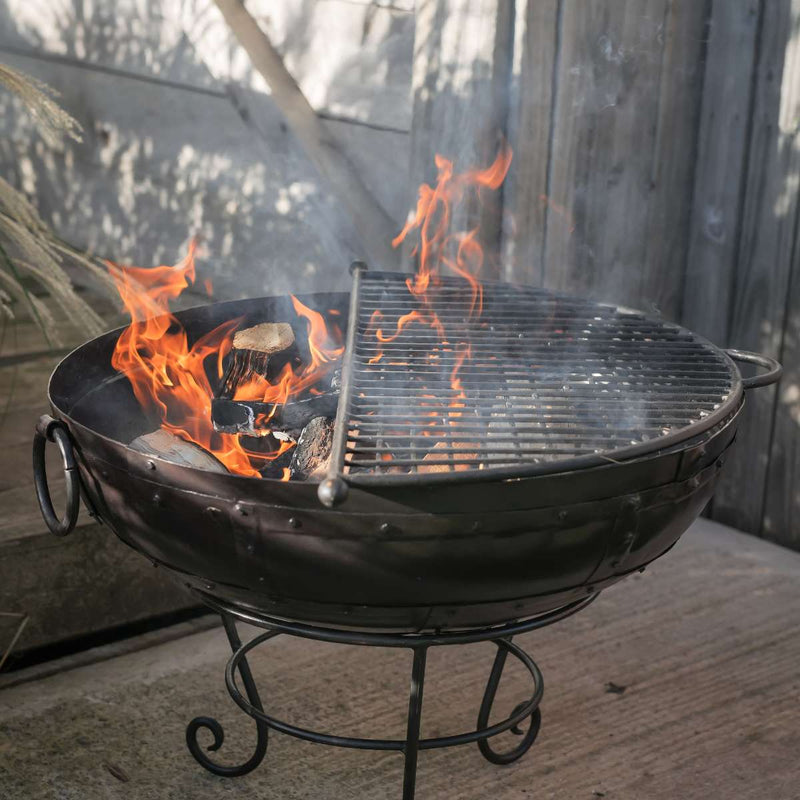 Firepits UK Indian Fire Bowl with Half Moon BBQ Rack