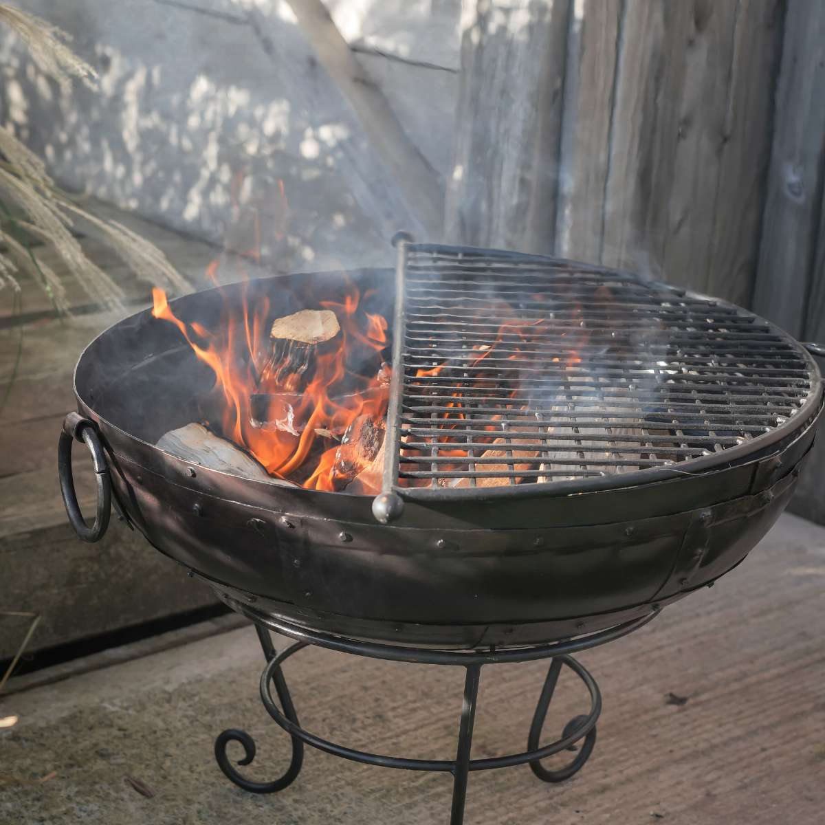 Firepits UK Indian Fire Bowl with Half Moon BBQ Rack