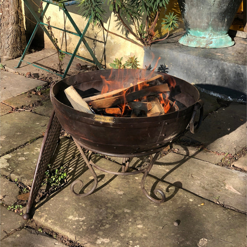Firepits UK Indian Fire Bowl with Half Moon BBQ Rack 60cm (up to 6 people) KAD60
