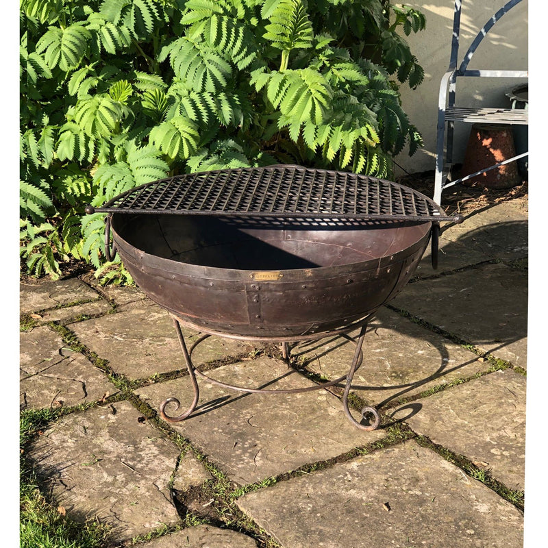 Firepits UK Indian Fire Bowl with Half Moon BBQ Rack 60cm (up to 6 people) KAD60