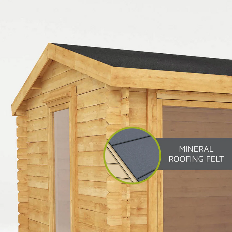 Mercia 44mm Studio Pent Log Cabin With Patio Area (23x10) (7m x 3m) (SI-006-004-0096 EAN 5029442014821)