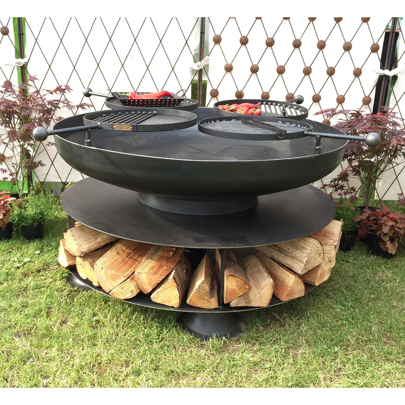 Firepits UK Ring of Logs with Four Swing Arm BBQ Racks 120cm ROL120SWA/4