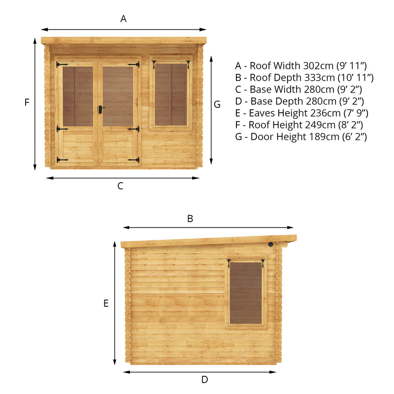 Mercia 19mm Pent Log Cabin (10x10) (3m x 3m) (SI-006-001-0038 EAN 5029442014630)