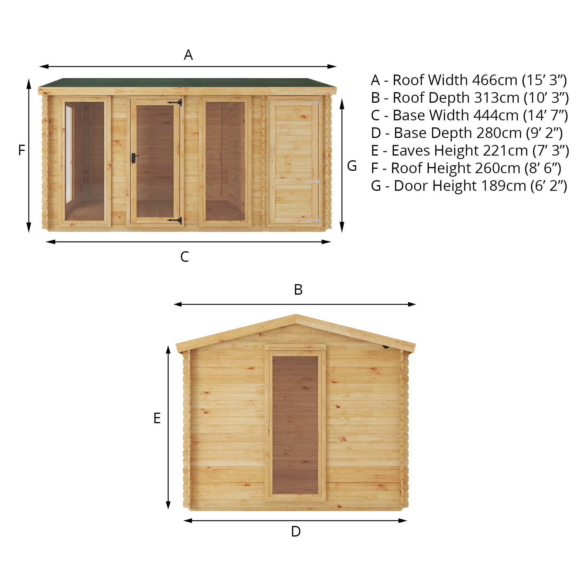 Mercia 19mm Reverse Apex Log Cabin With Side Shed (15x10) (4.6m x 3m) (SI-006-001-0040 EAN 5029442018744)