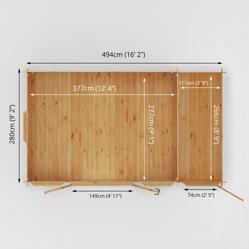 Mercia 19mm Reverse Apex Log Cabin With Side Shed (17x10) (5.1m x 3m) (SI-006-001-0041 EAN 5029442018751)