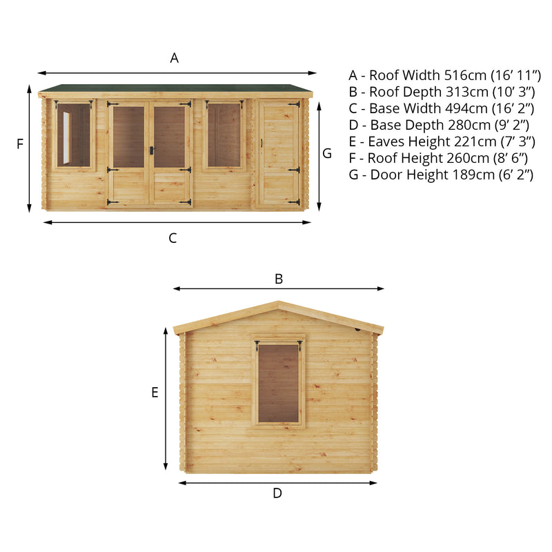 Mercia 19mm Reverse Apex Log Cabin With Side Shed (17x10) (5.1m x 3m) (SI-006-001-0041 EAN 5029442018751)