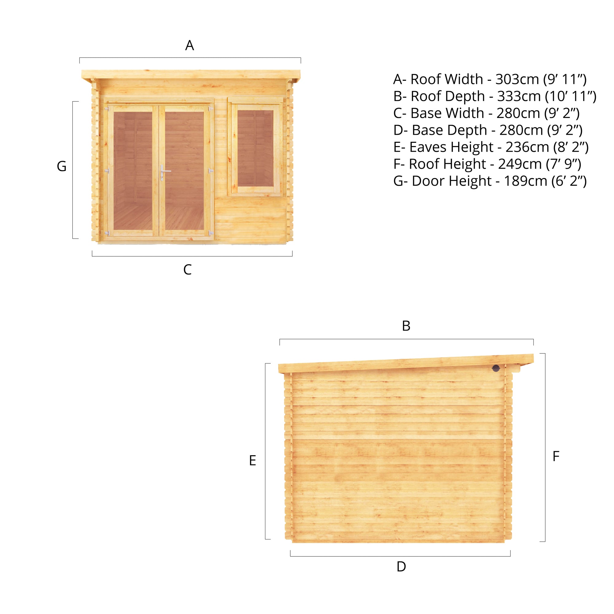 Mercia 28mm Elite Pent Log Cabin (10x10) (3m x 3m) (SI-006-002-0065 EAN 5029442014869)