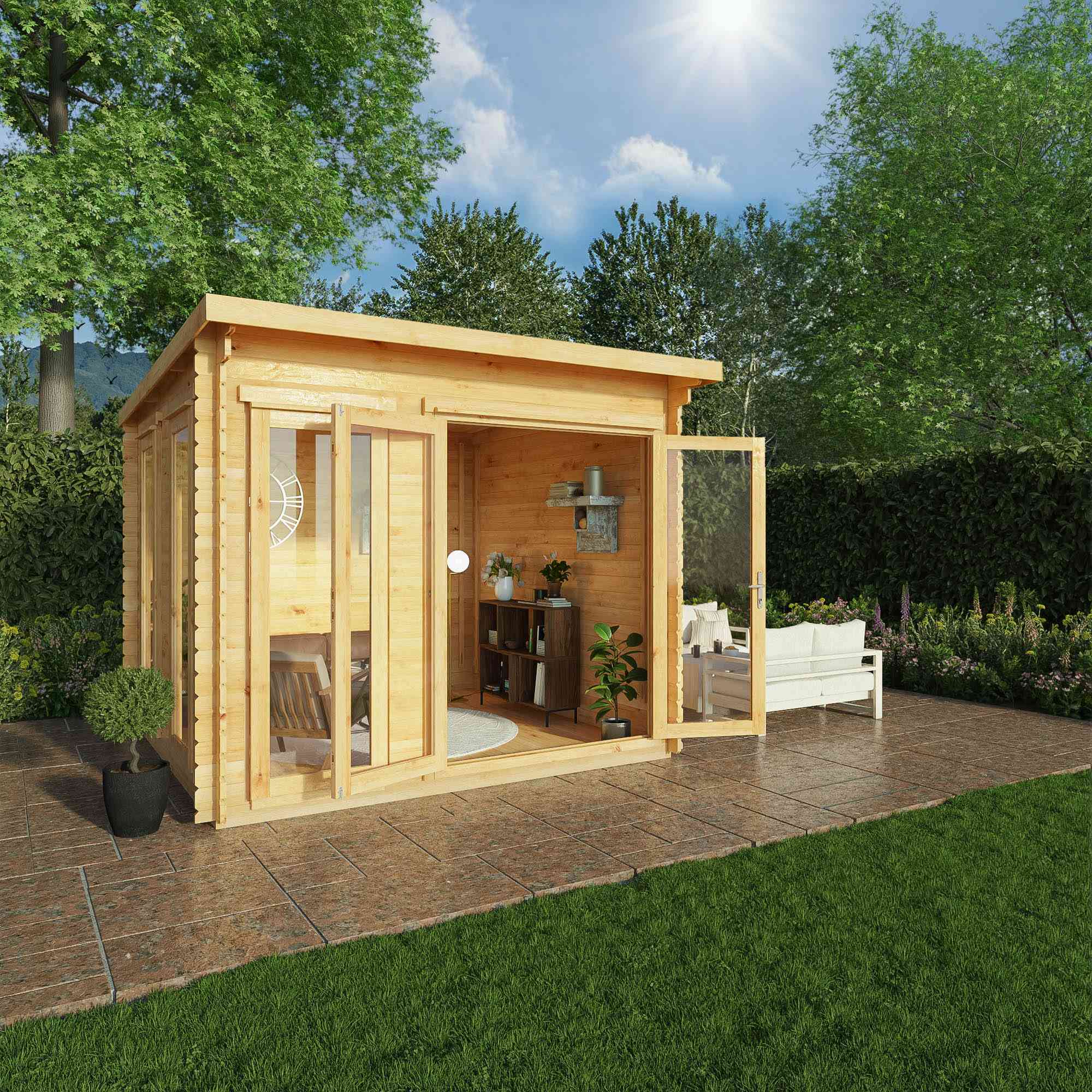 Mercia 28mm Studio Pent Log Cabin (10x10) (3m x 3m) (SI-006-002-0066 EAN 5029442014654)