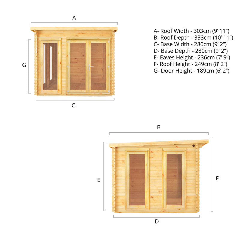 Mercia 28mm Studio Pent Log Cabin (10x10) (3m x 3m) (SI-006-002-0066 EAN 5029442014654)