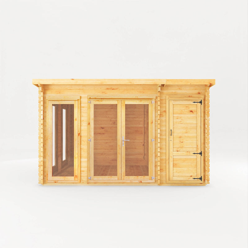 Mercia 28mm Studio Pent Log Cabin With Side Shed (13x10) (4.1m x 3m) (SI-006-002-0072 EAN 5029442019109)