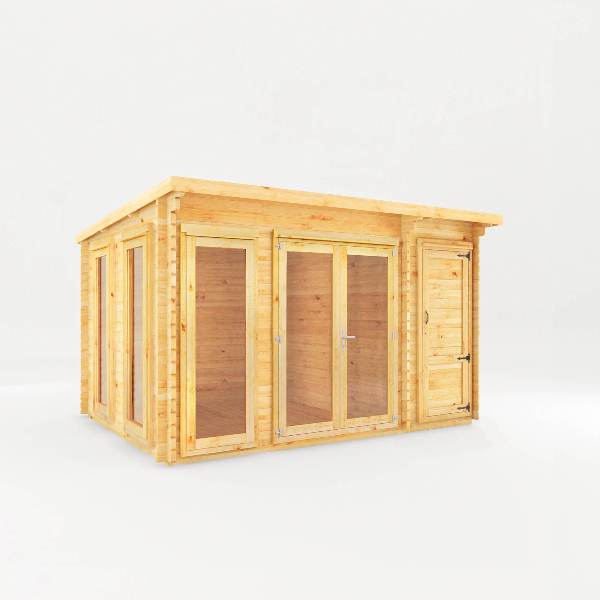 Mercia 28mm Studio Pent Log Cabin With Side Shed (13x10) (4.1m x 3m) (SI-006-002-0072 EAN 5029442019109)