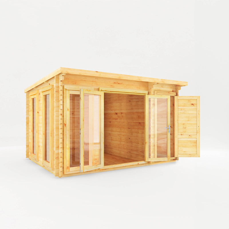 Mercia 28mm Studio Pent Log Cabin With Side Shed (13x10) (4.1m x 3m) (SI-006-002-0072 EAN 5029442019109)