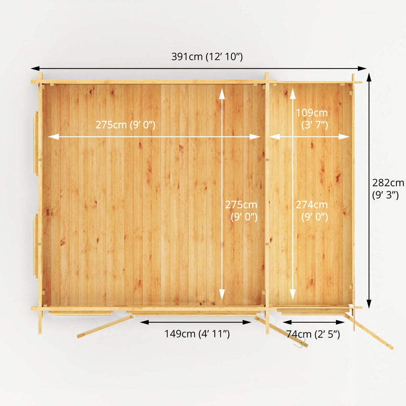 Mercia 28mm Studio Pent Log Cabin With Side Shed (13x10) (4.1m x 3m) (SI-006-002-0072 EAN 5029442019109)