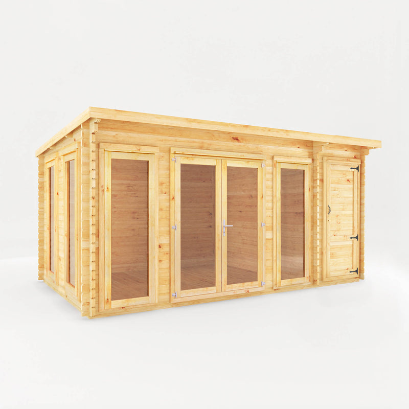 Mercia 28mm Studio Pent Log Cabin With Side Shed (17x10) (5.1m x 3m) (SI-006-002-0073 EAN 5029442019116)