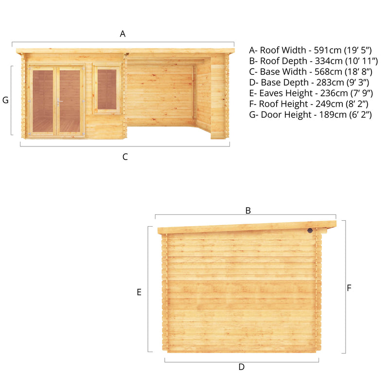 Mercia 28mm Elite Pent Log Cabin With Patio Area (20x10) (6m x 3m) (SI-006-002-0074 EAN 5029442019185)