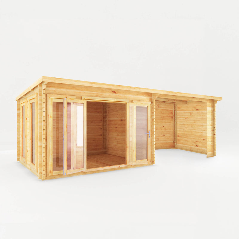 Mercia 28mm Studio Pent Log Cabin With Patio Area (23x10) (7m x 3m) (SI-006-002-0075 EAN 5029442019130)