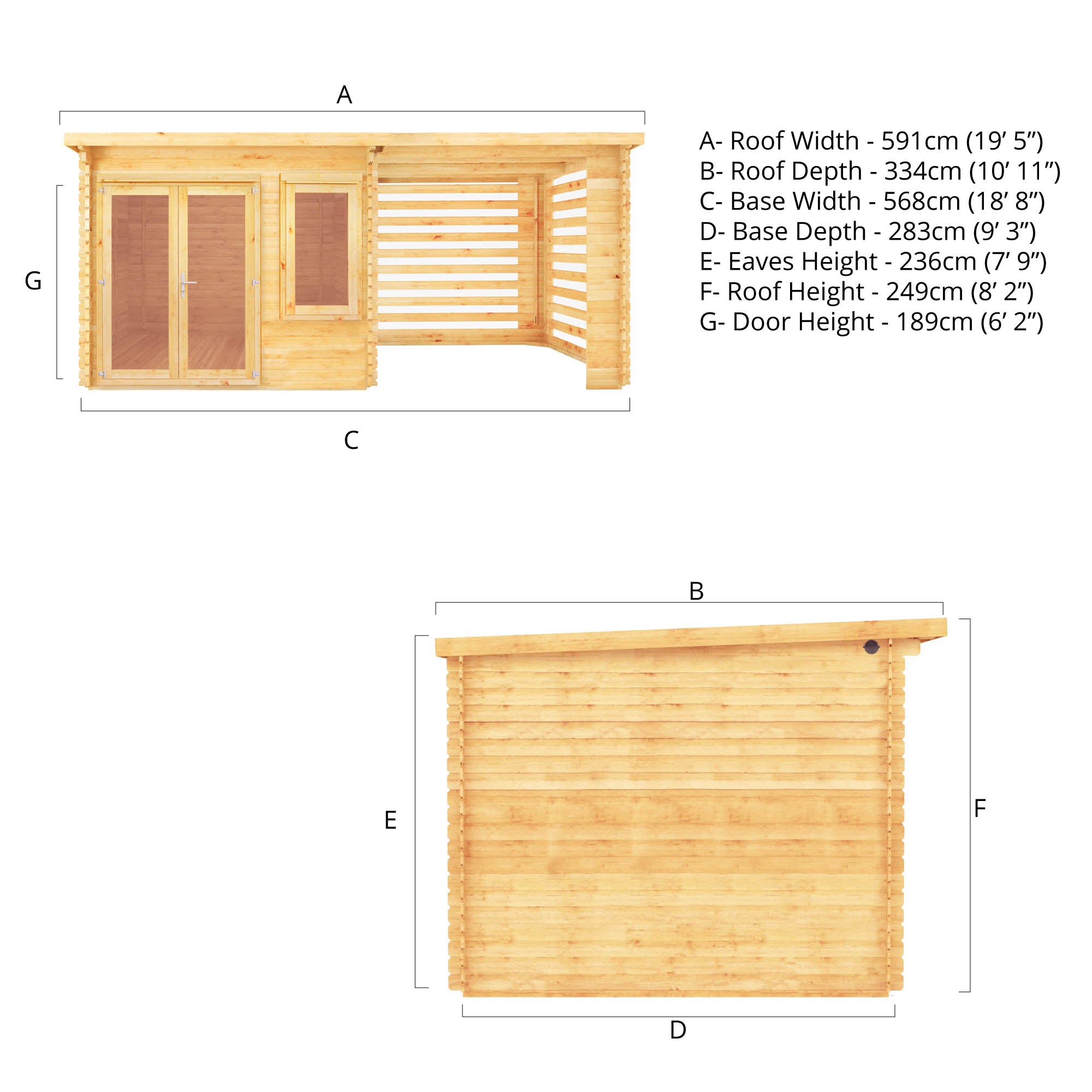 Mercia 28mm Elite Pent Log Cabin With Slatted Area (20x10) (6m x 3m) (SI-006-002-0076 EAN 5029442014890)