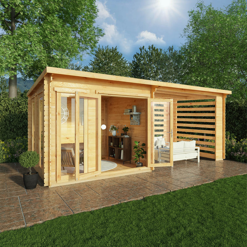 Mercia 28mm Studio Pent Log Cabin With Slatted Area (20x10) (6m x 3m) (SI-006-002-0077 EAN 5029442019123)