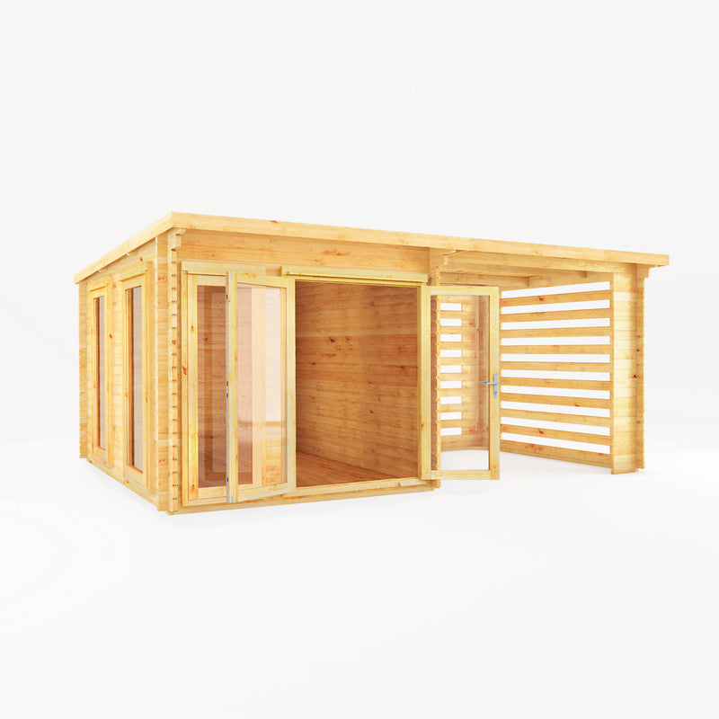 Mercia 28mm Studio Pent Log Cabin With Slatted Area (20x10) (6m x 3m) (SI-006-002-0077 EAN 5029442019123)