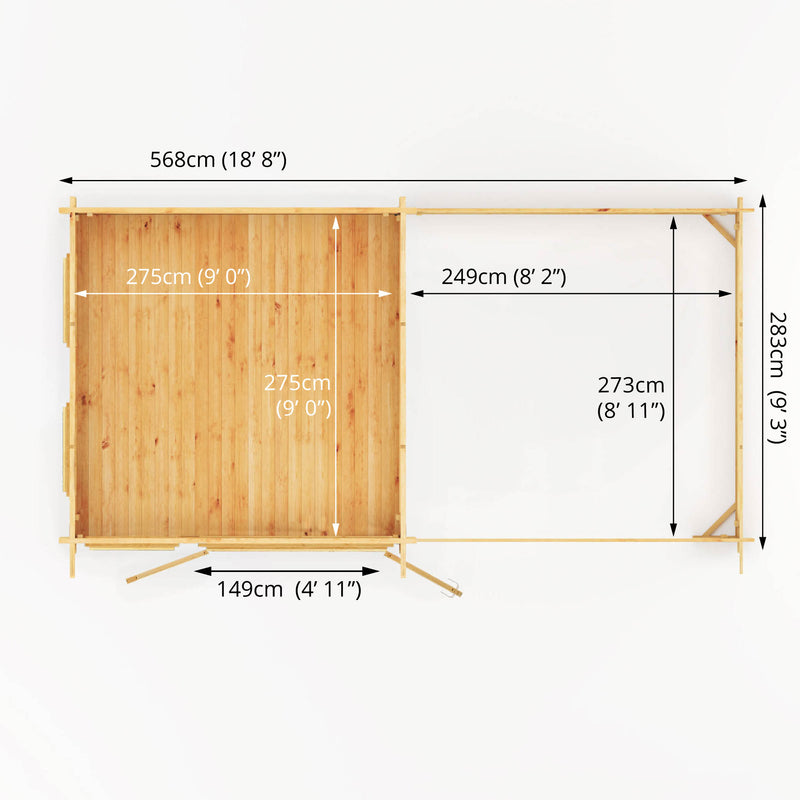 Mercia 28mm Studio Pent Log Cabin With Slatted Area (20x10) (6m x 3m) (SI-006-002-0077 EAN 5029442019123)