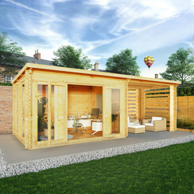 Mercia 28mm Studio Pent Log Cabin With Slatted Area (23x10) (7m x 3m) (SI-006-002-0078 EAN 5029442019154)