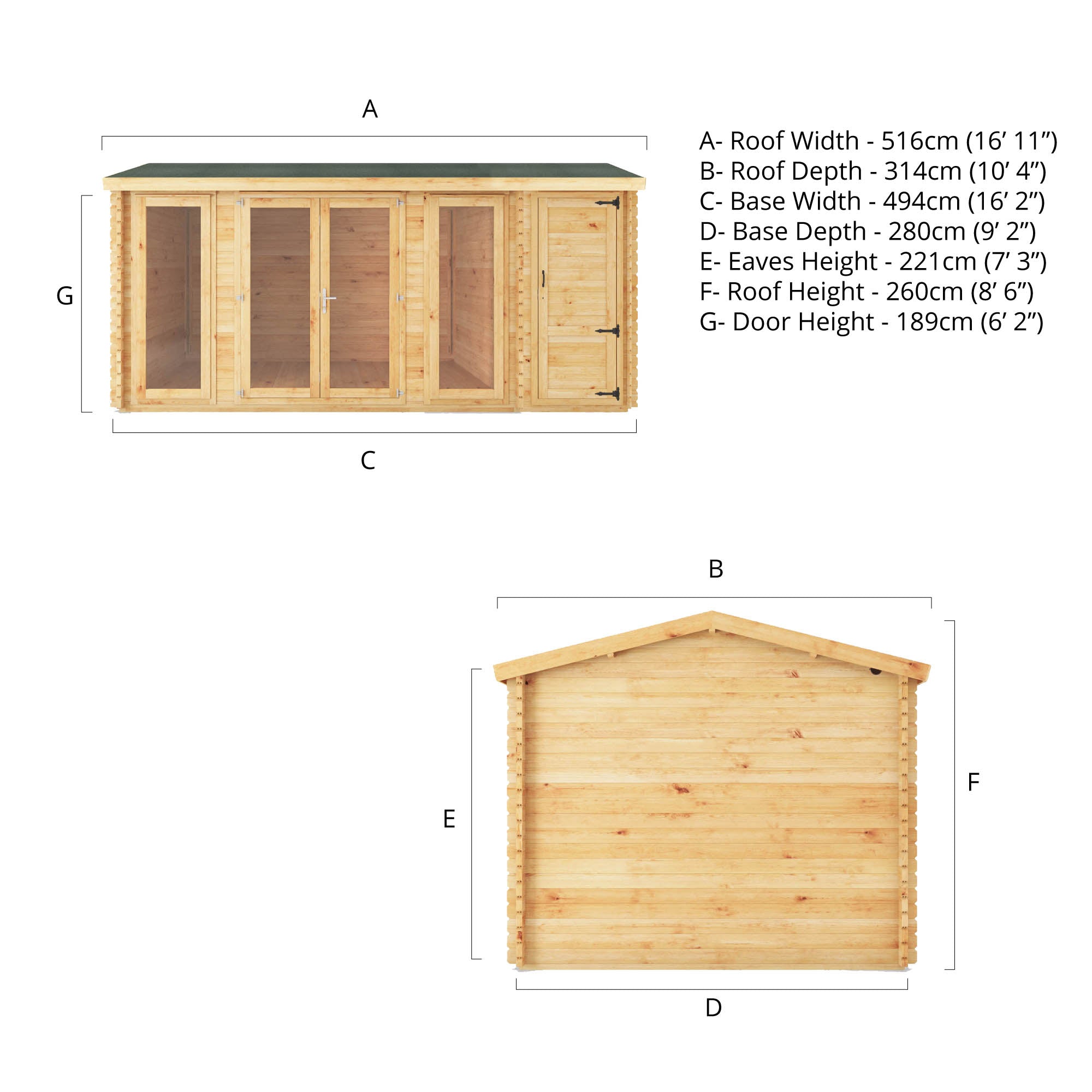 Mercia 28mm Home Office Studio With Side Shed (17x10) (5.1m x 3m) (SI-006-002-0080 EAN 5029442019673)