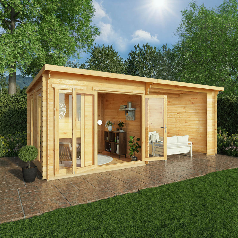 Mercia 34mm Studio Pent Log Cabin With Patio Area (20x10) (6m x 3m) (SI-006-003-0085 EAN 5029442005768)