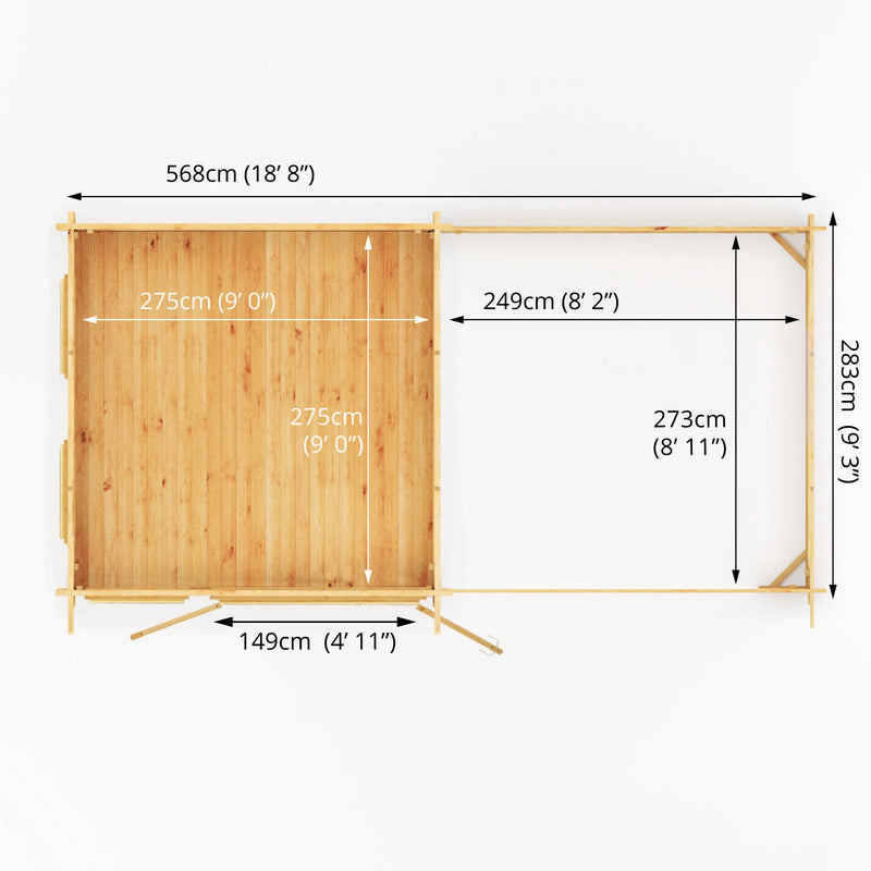 Mercia 34mm Studio Pent Log Cabin With Patio Area (20x10) (6m x 3m) (SI-006-003-0085 EAN 5029442005768)