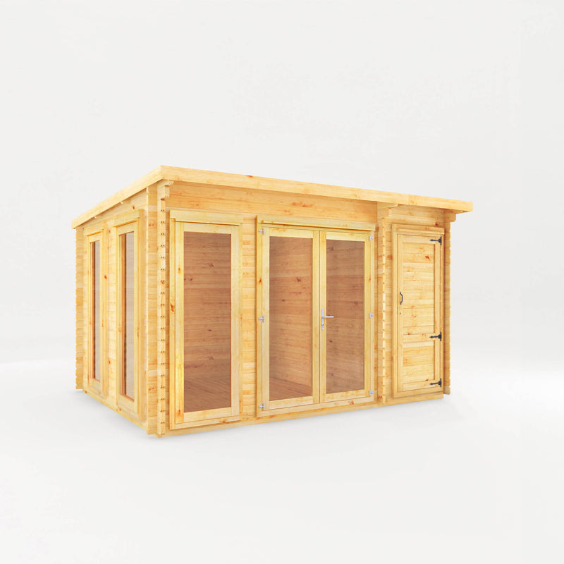 Mercia 34mm Studio Pent Log Cabin With Side Shed (13x10) (4.1m x 3m) (SI-006-003-0098 EAN 5029442018874)