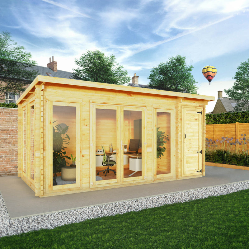 Mercia 34mm Studio Pent Log Cabin Wth Side Shed (17x10) (5.1m x 3m) (SI-006-003-0099 EAN 5029442018911)