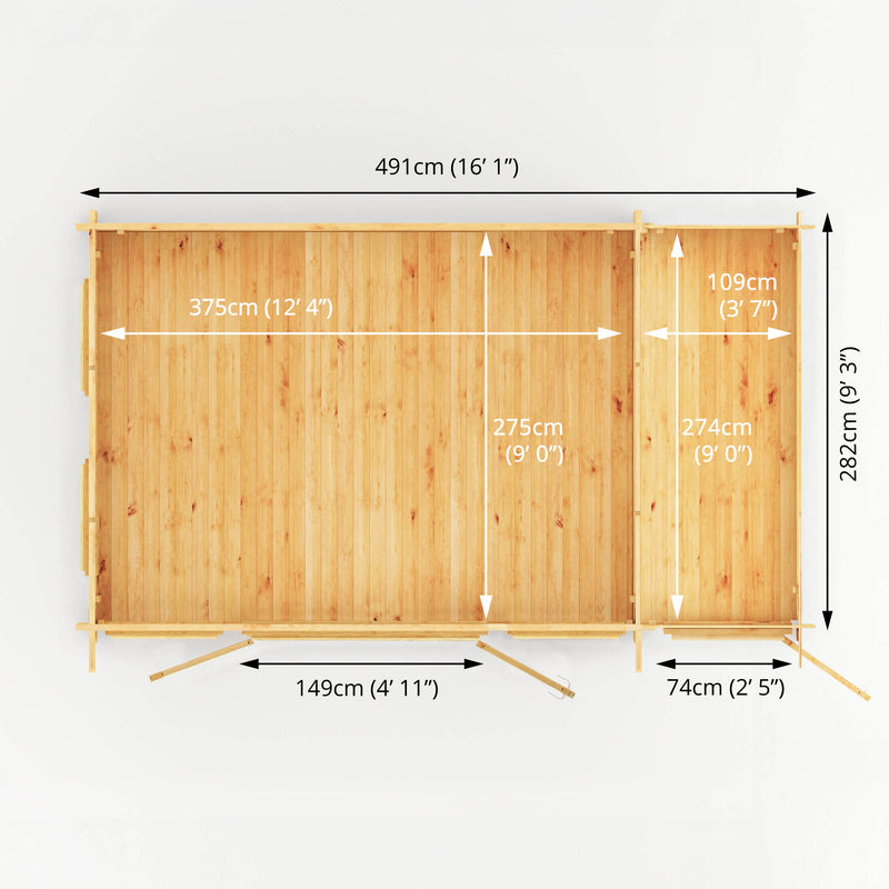 Mercia 34mm Studio Pent Log Cabin Wth Side Shed (17x10) (5.1m x 3m) (SI-006-003-0099 EAN 5029442018911)