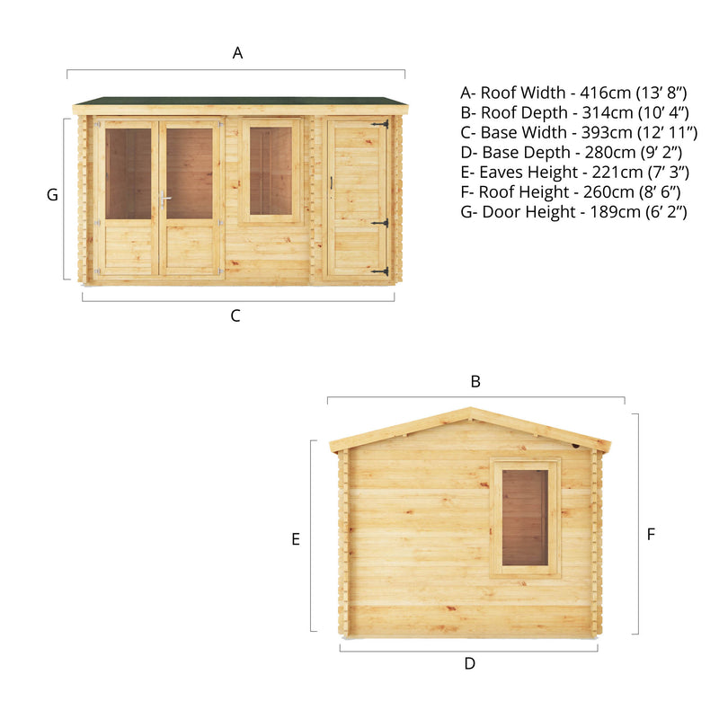 Mercia 34mm Home Office Elite With Side Shed (13x10) (4.1m x 3m) (SI-006-003-0103 EAN 5029442019475)
