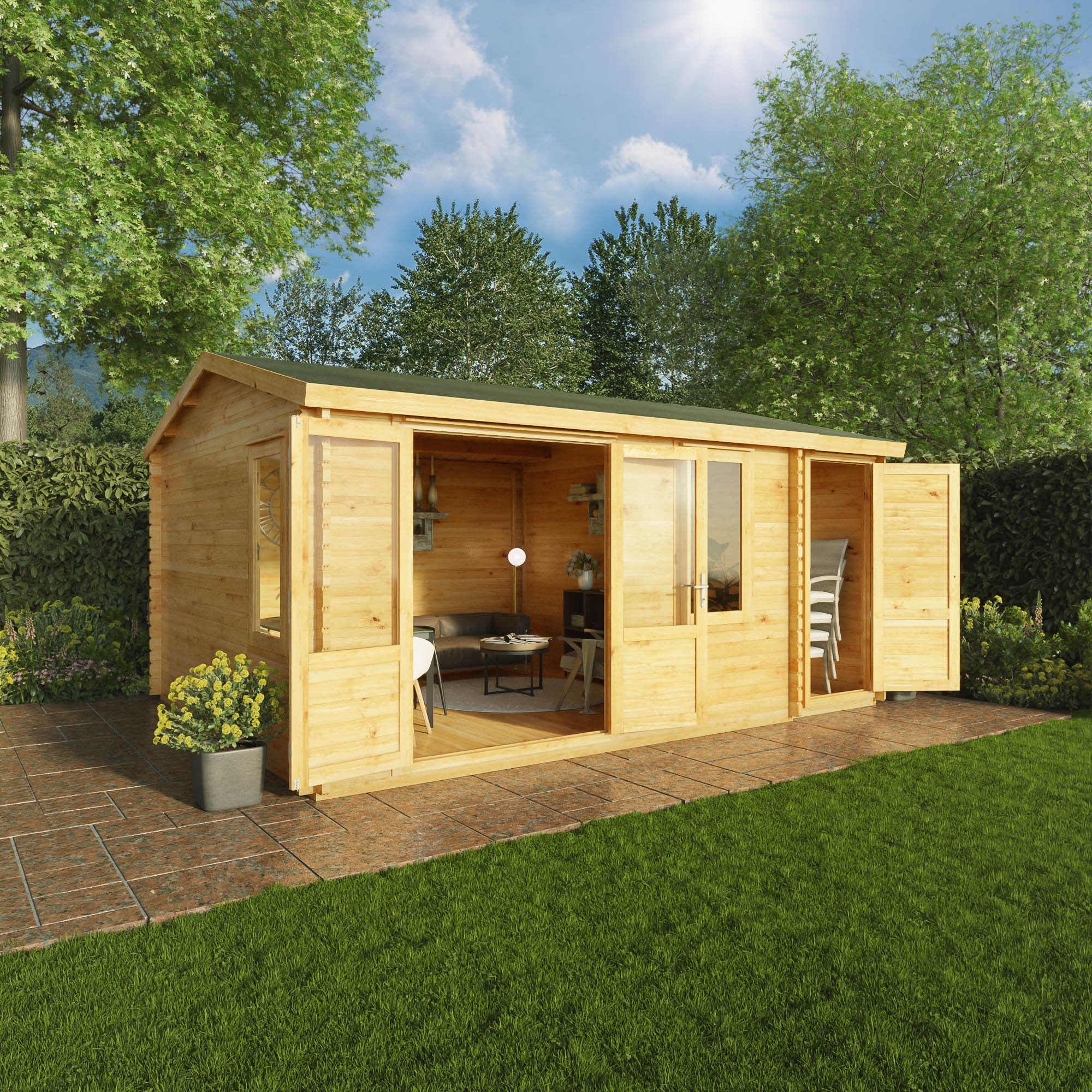 Mercia 34mm Home Office Elite With Side Shed (17x13) (5.1m x 4m) (SI-006-003-0105 EAN 5029442019536)
