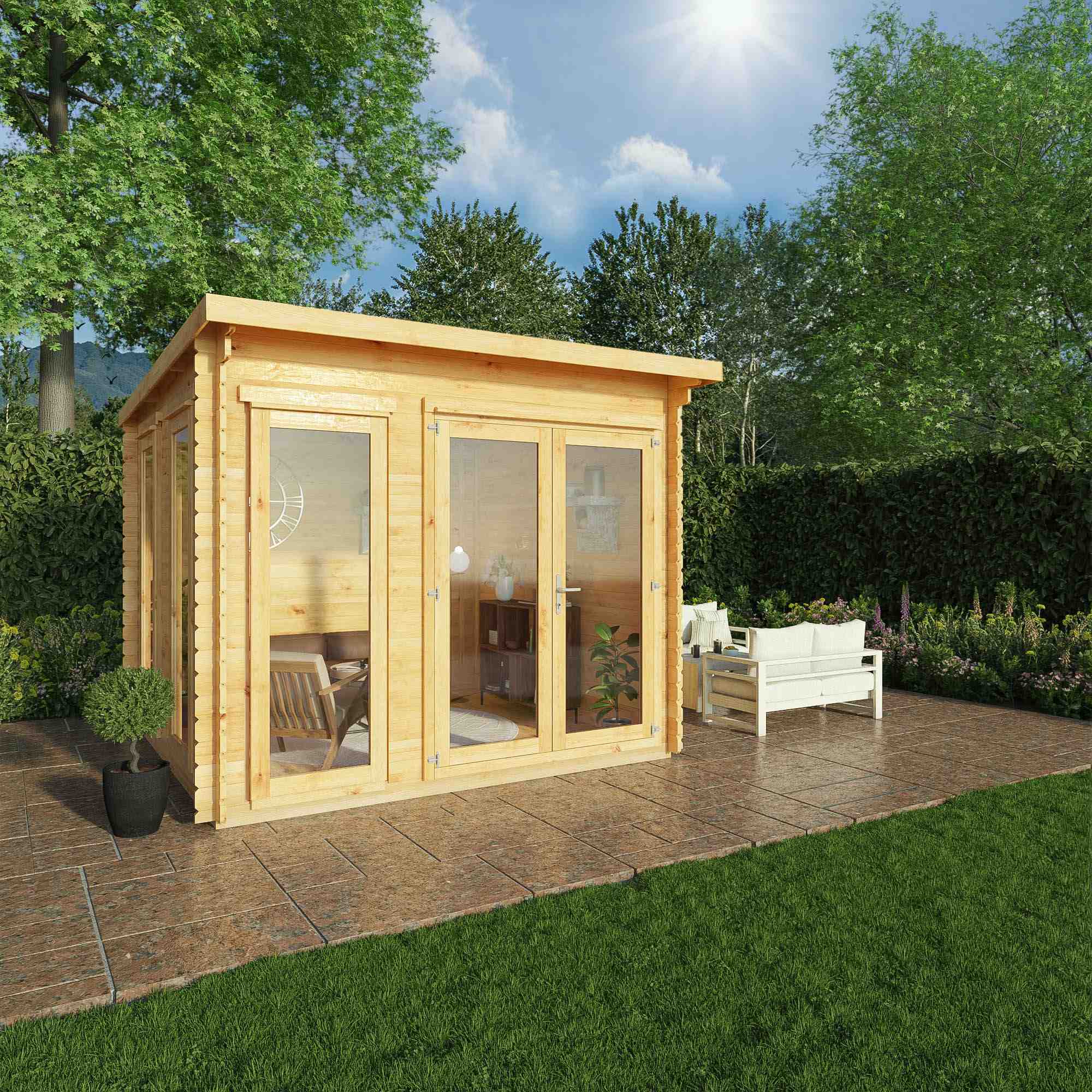 Mercia 44mm Studio Pent Log Cabin (10x10) (3m x 3m) (SI-006-004-0092 EAN 5029442014678)