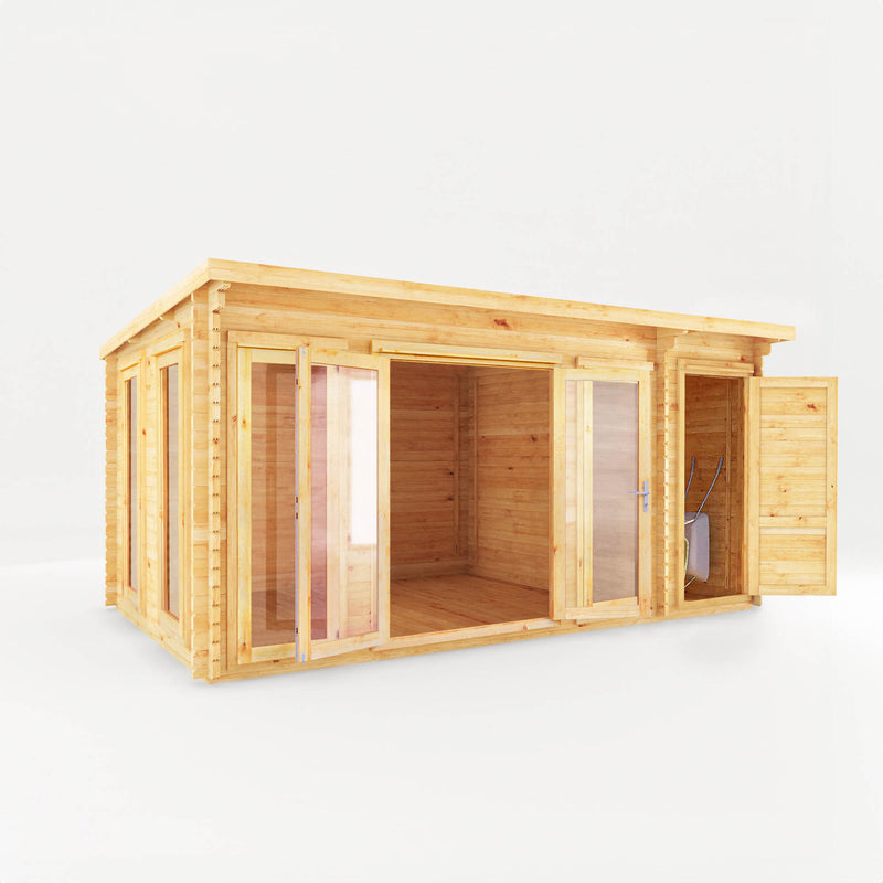 Mercia 44mm Studio Pent Log Cabin With Side Shed (17x10) (5.1m x 3m) (SI-006-004-0095 EAN 5029442014760)