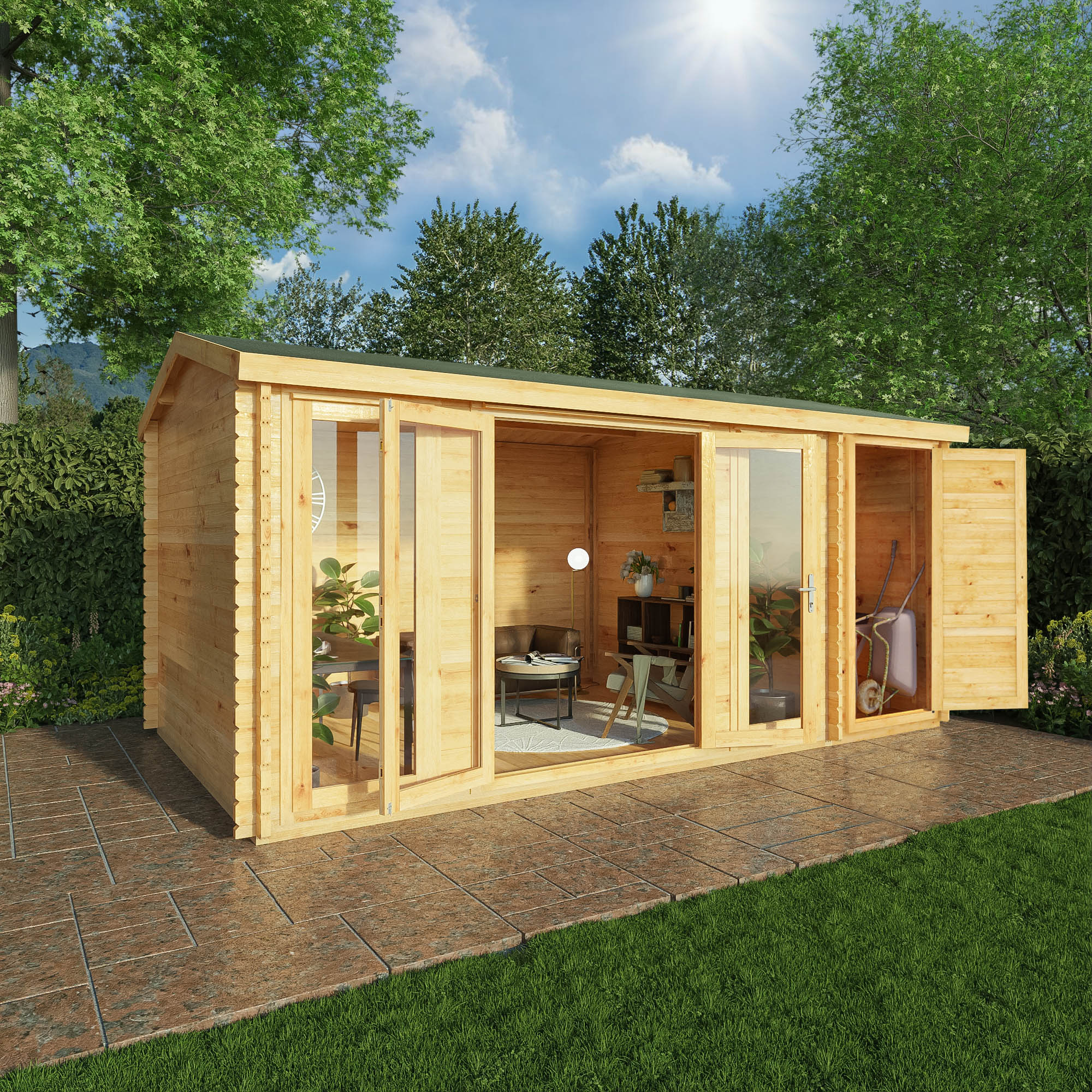 Mercia 44mm Home Office Studio With Side Shed (17x10) (5.1m x 3m) (SI-006-004-0106 EAN 5029442019697)