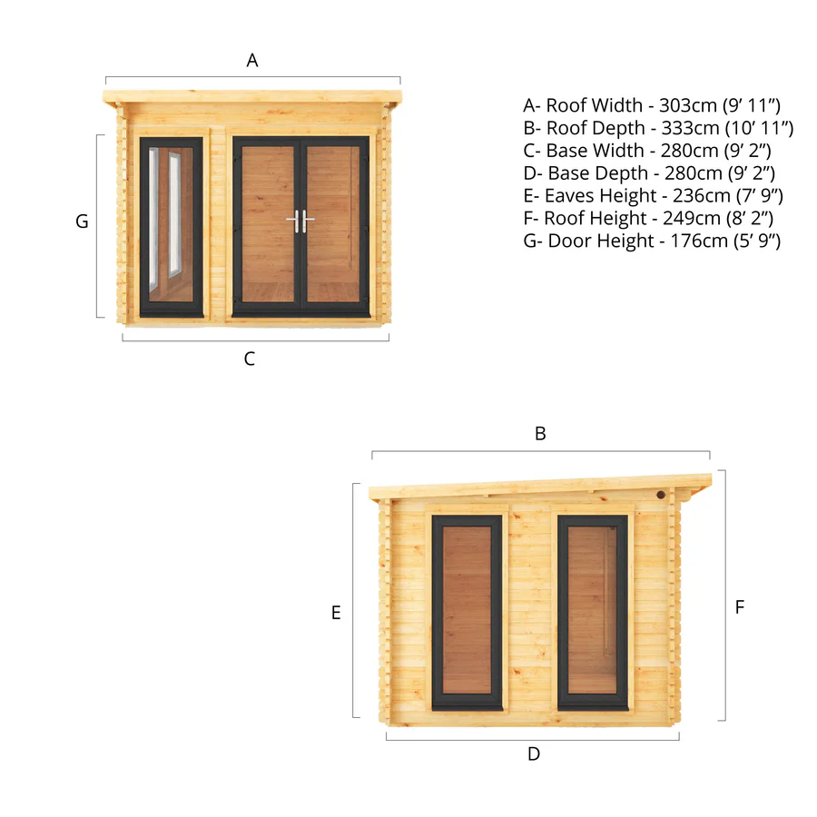 Mercia 44mm Studio Pent Log Cabin (10x10) (3m x 3m) (SI-006-040-0001 EAN 5029442018836)