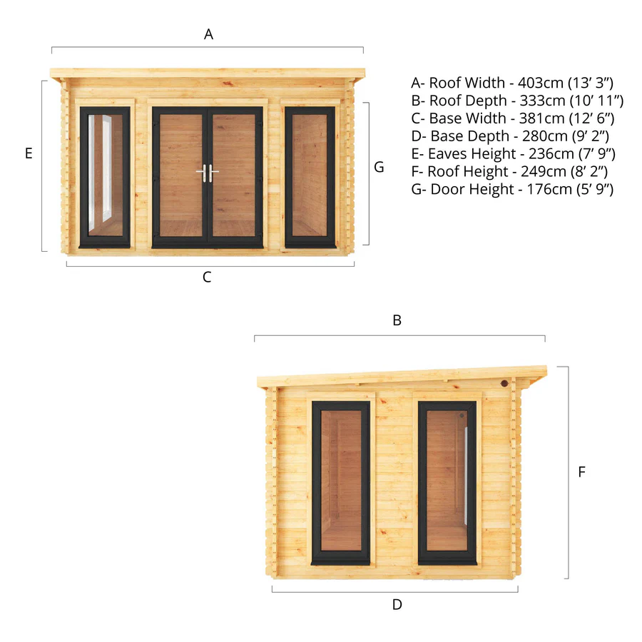 Mercia 44mm Studio Pent Log Cabin (13x10) (4m x 3m) (SI-006-040-0002 EAN 5029442018867)