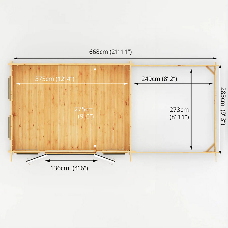 Mercia 44mm Studio Pent Log Cabin With Patio Area (23x10) (7m x 3m) (SI-006-040-0006 EAN 5029442019031)