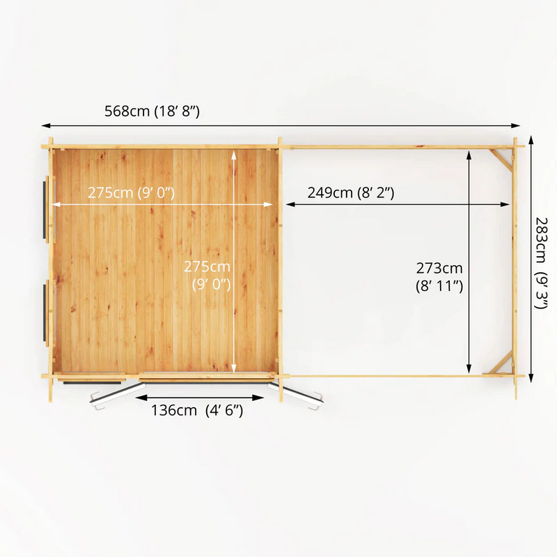 Mercia 44mm Studio Pent Log Cabin With Slatted Area (20x10) (6m x 3m) (SI-006-040-0007 EAN 5029442019000)