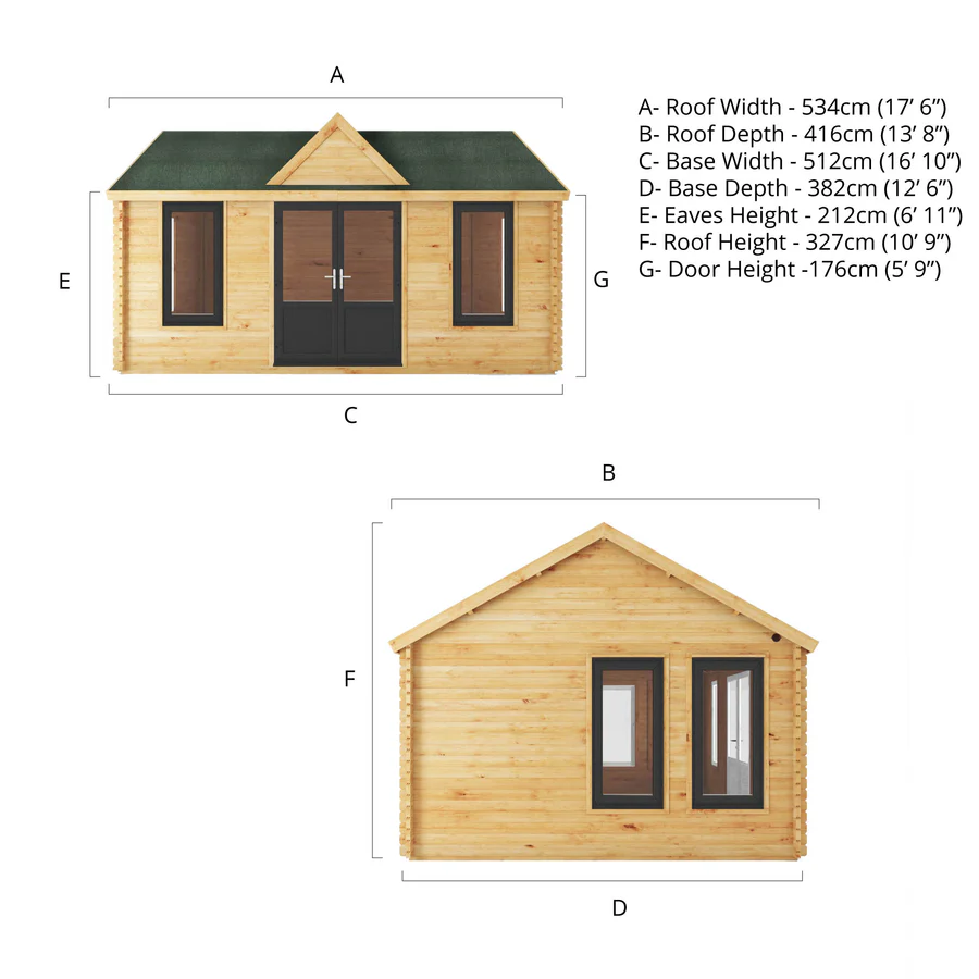 Mercia 44mm Clock Tower Log Cabin (17x13) (5.3m x 4m) (SI-006-040-0014 EAN 5029442019888)