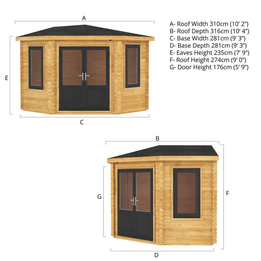 Mercia 44mm Corner Cabin (10x10) (3m x 3m) (SI-006-040-0021 EAN 5029442019246)