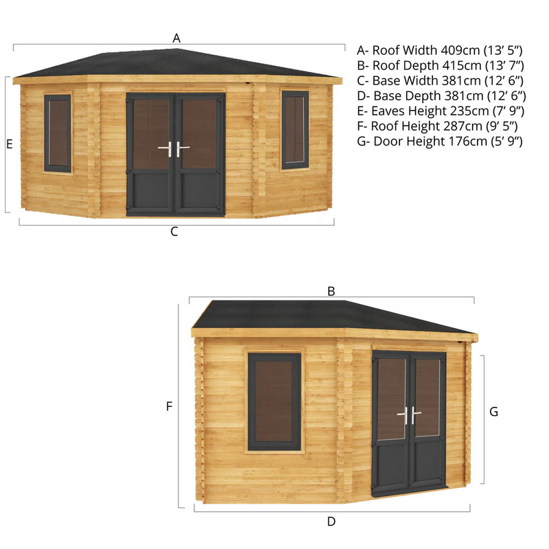 Mercia 44mm Corner Cabin (13x13) (4m x 4m) (SI-006-040-0022 EAN 5029442019277)